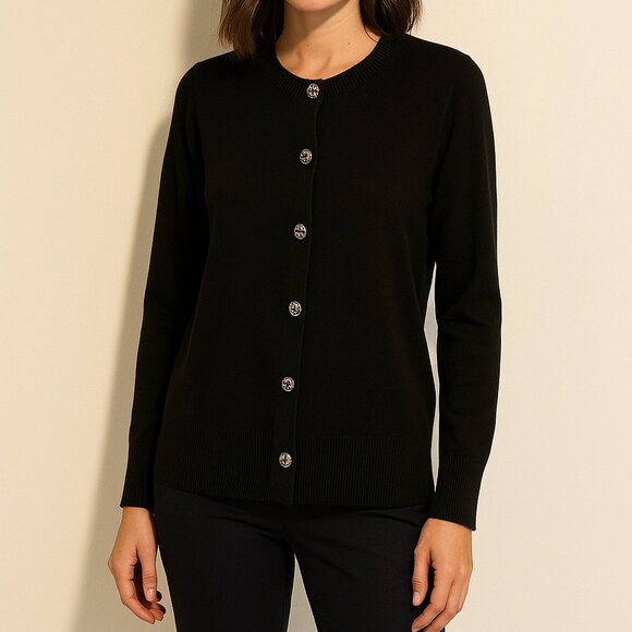 Preston & York Button front cardigan sweater Black Rhinestone Button Size XL - Picture 1 of 6